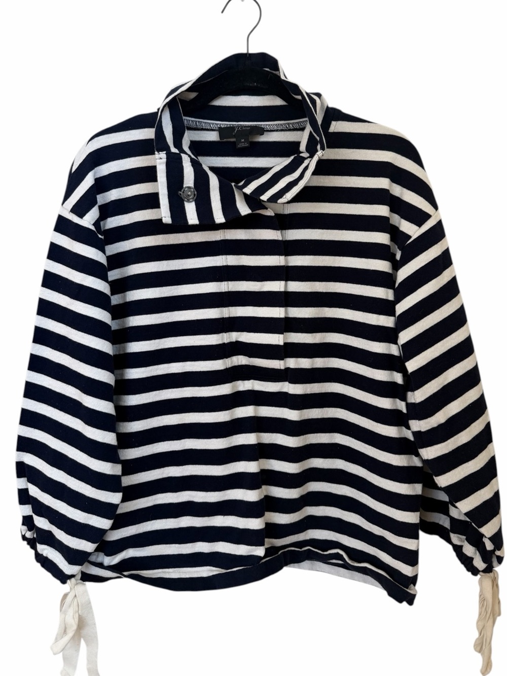 J. Crew Navy and White Striped snap-neck knit popover - Picture 2 of 13